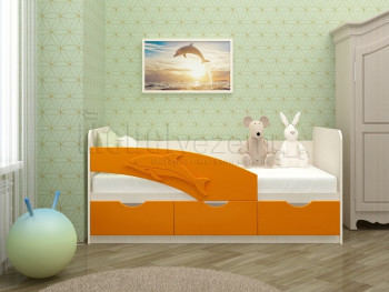 Дельфин-3 Кровать детская 3 ящика без ручек 1.6 Оранжевый глянец в Ленинском - leninskoe.mebel54.com | фото
