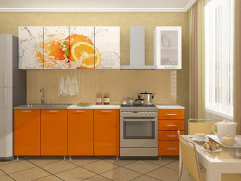Кухонный гарнитур 1,6м Апельсин (Белый/Оранжевый металлик/Фотопечать апельсин) в Ленинском - leninskoe.mebel54.com | фото